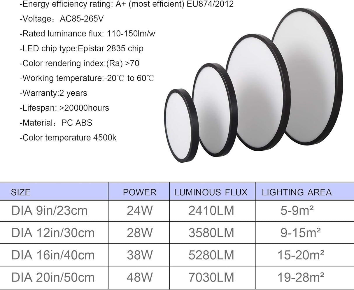 LED Ceiling Light Fixture 24W Natural Light 4500K — Black — Allure Home Collections