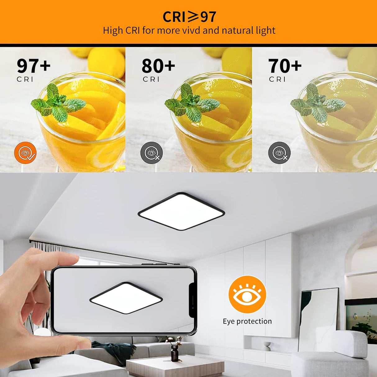 Dimmable LED Ceiling Light 40W Square Anti Blue Light