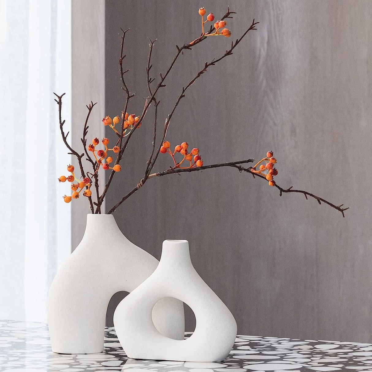 Modern white ceramic vase set of 2