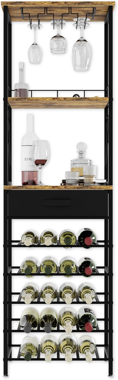 20 bottle metal and timber freestanding wine rack