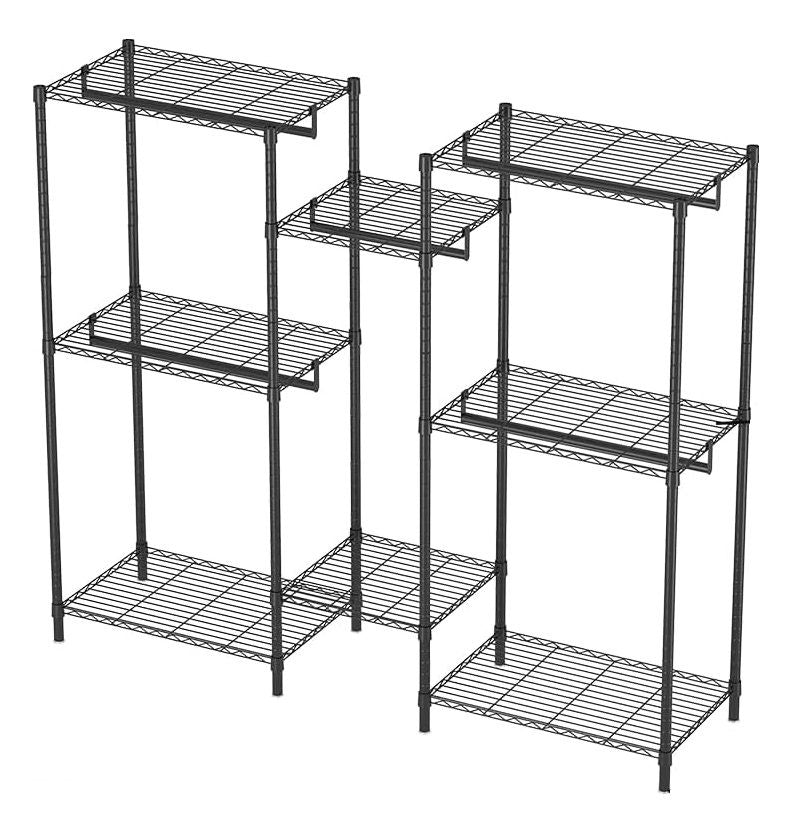 Heavy duty garment rack with five shelves and four hanging rods