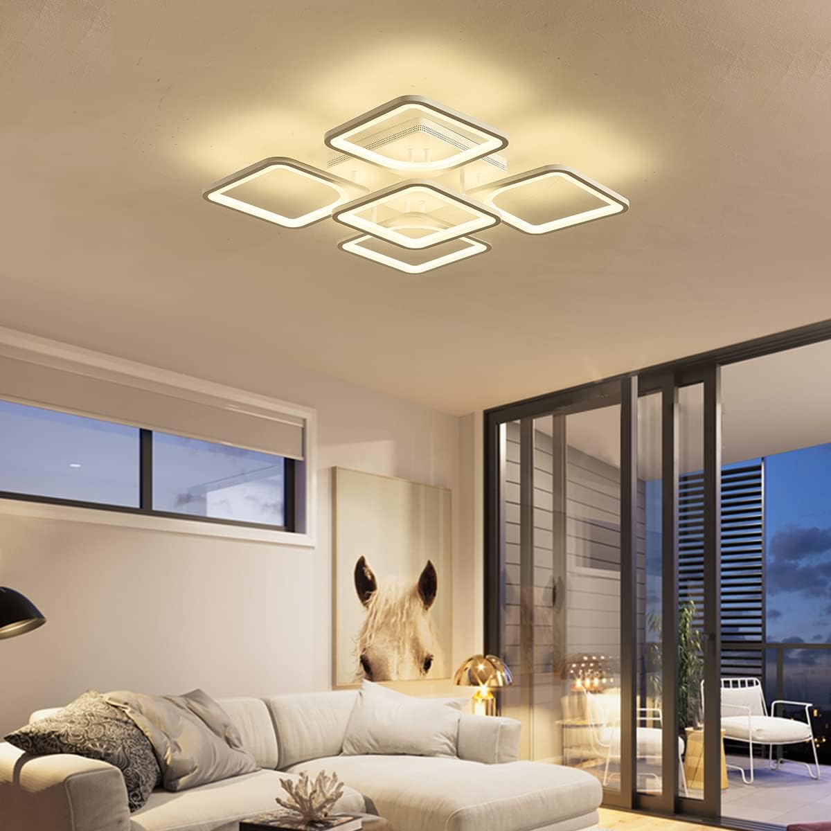 Modern LED flush mount ceiling light with remote control, 60 cm