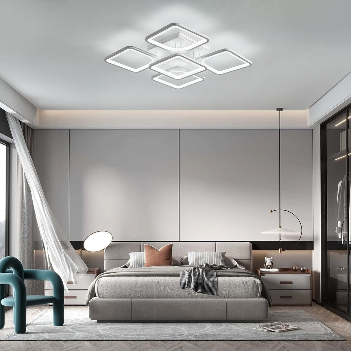 Modern LED flush mount ceiling light with remote control, 60 cm