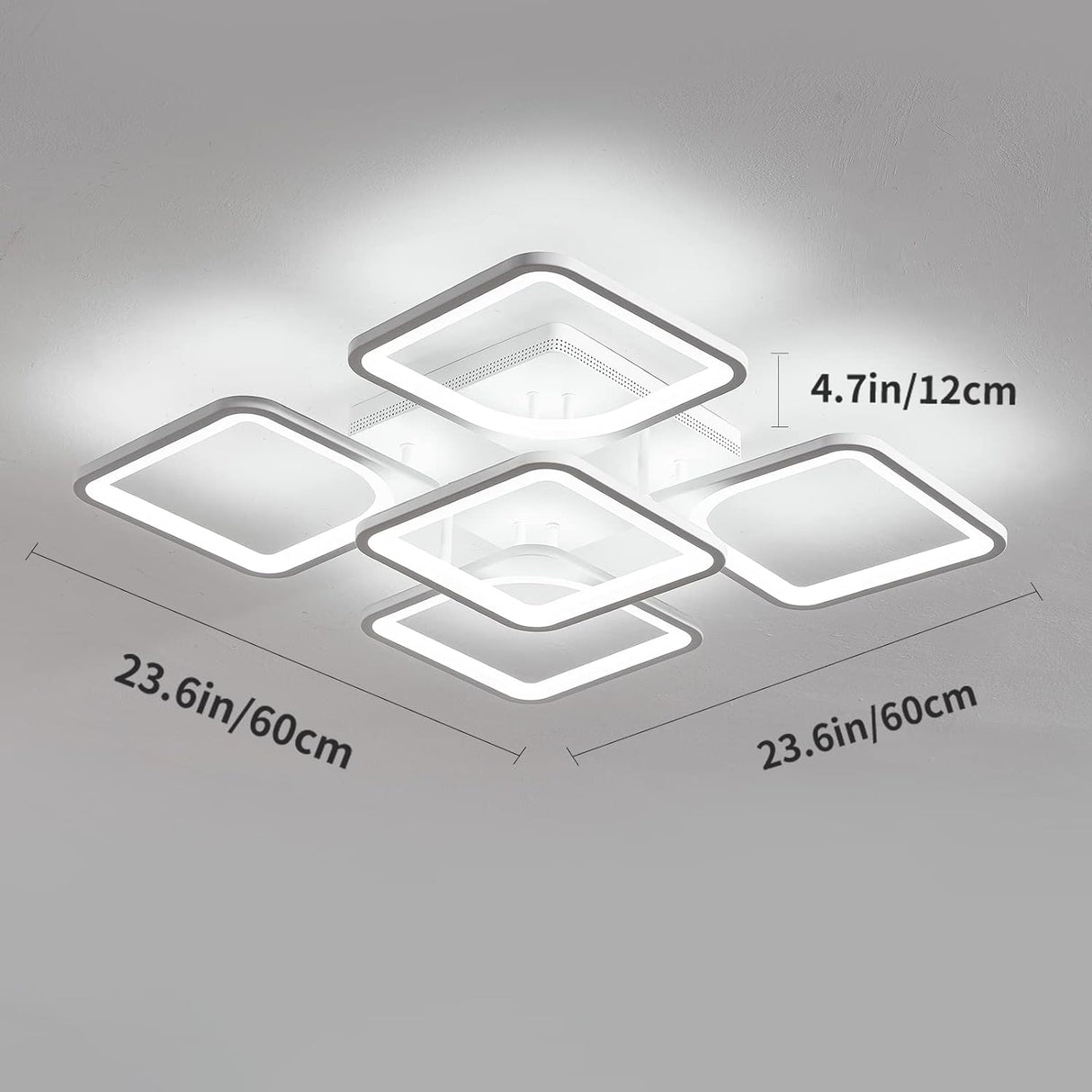 Modern LED flush mount ceiling light with remote control, 60 cm