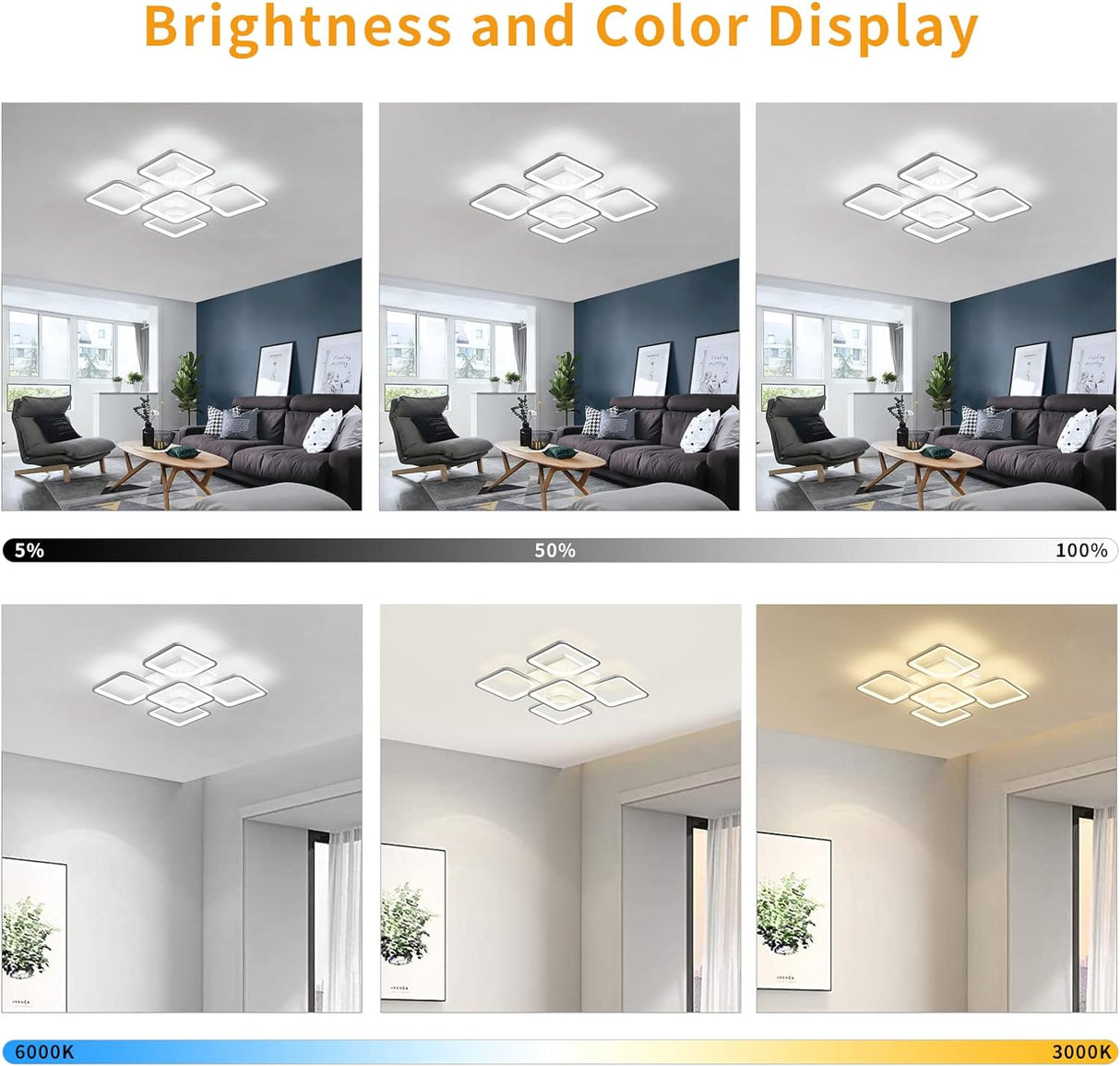 Modern LED flush mount ceiling light with remote control, 60 cm