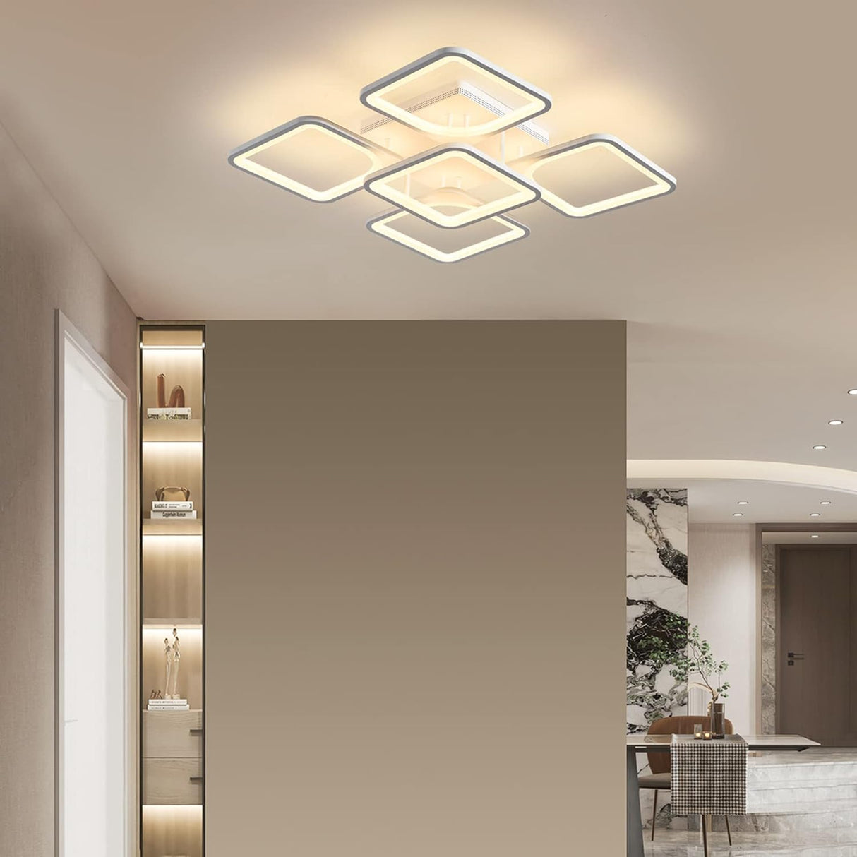 Modern LED flush mount ceiling light with remote control, 60 cm