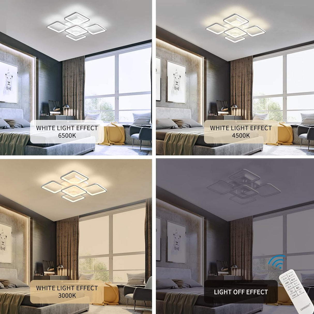 Modern LED flush mount ceiling light with remote control, 60 cm