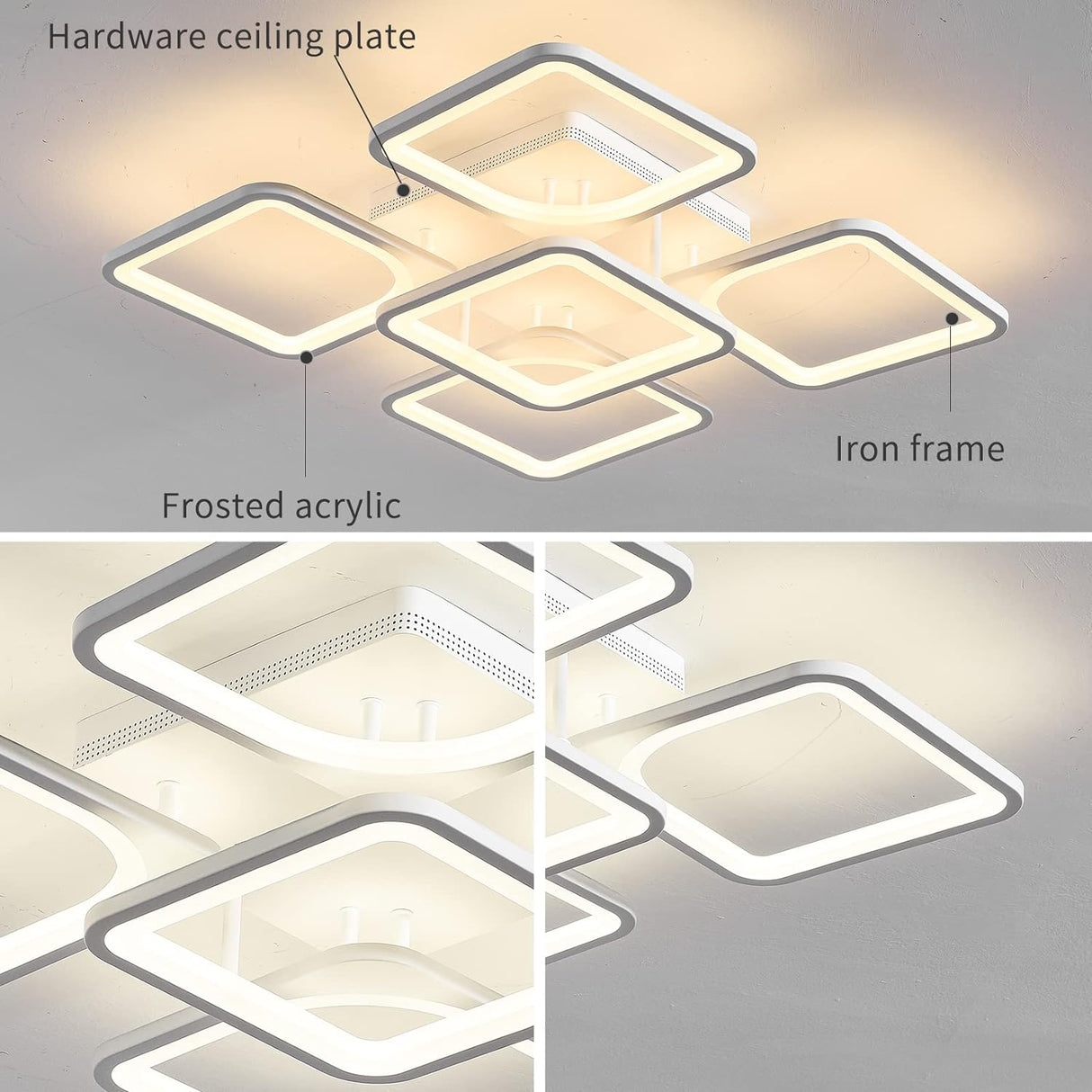 Modern LED flush mount ceiling light with remote control, 60 cm