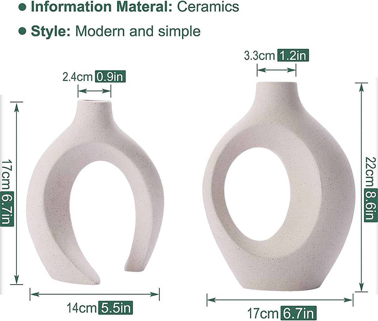 White ceramic vase set of 2