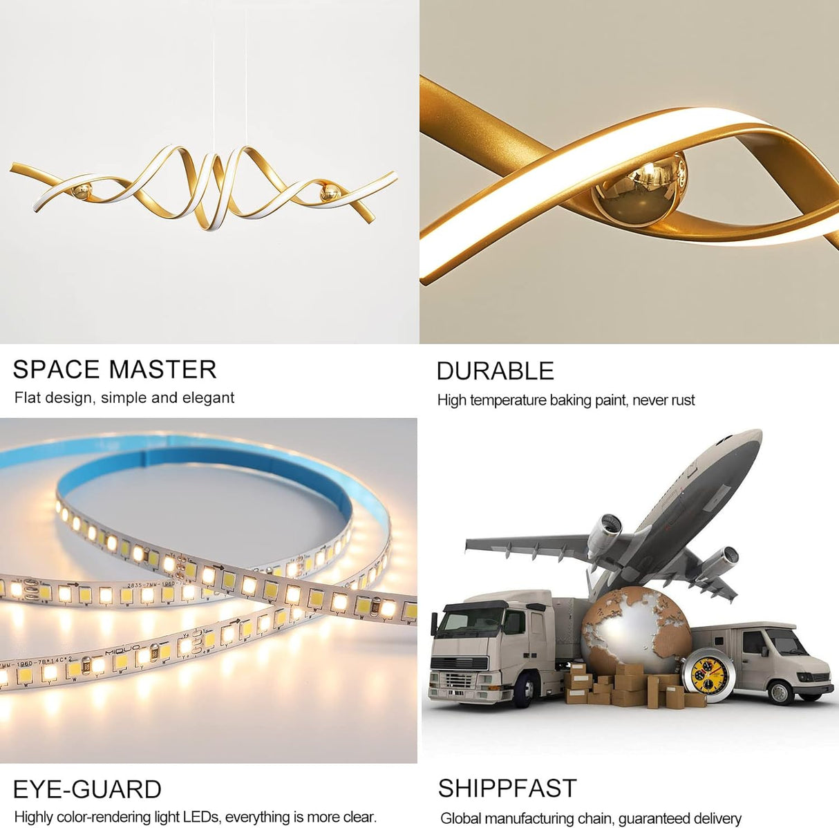 Modern gold LED pendant chandelier, 75 W