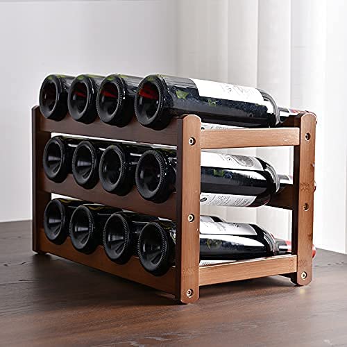 3 tier natural bamboo countertop wine rack holding 12 bottles