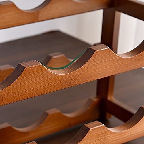 3 tier natural bamboo countertop wine rack holding 12 bottles