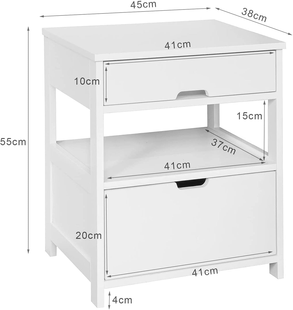 Contemporary Bedside Table with 2 Drawers and Shelf — Black and White — Allure Home Collections