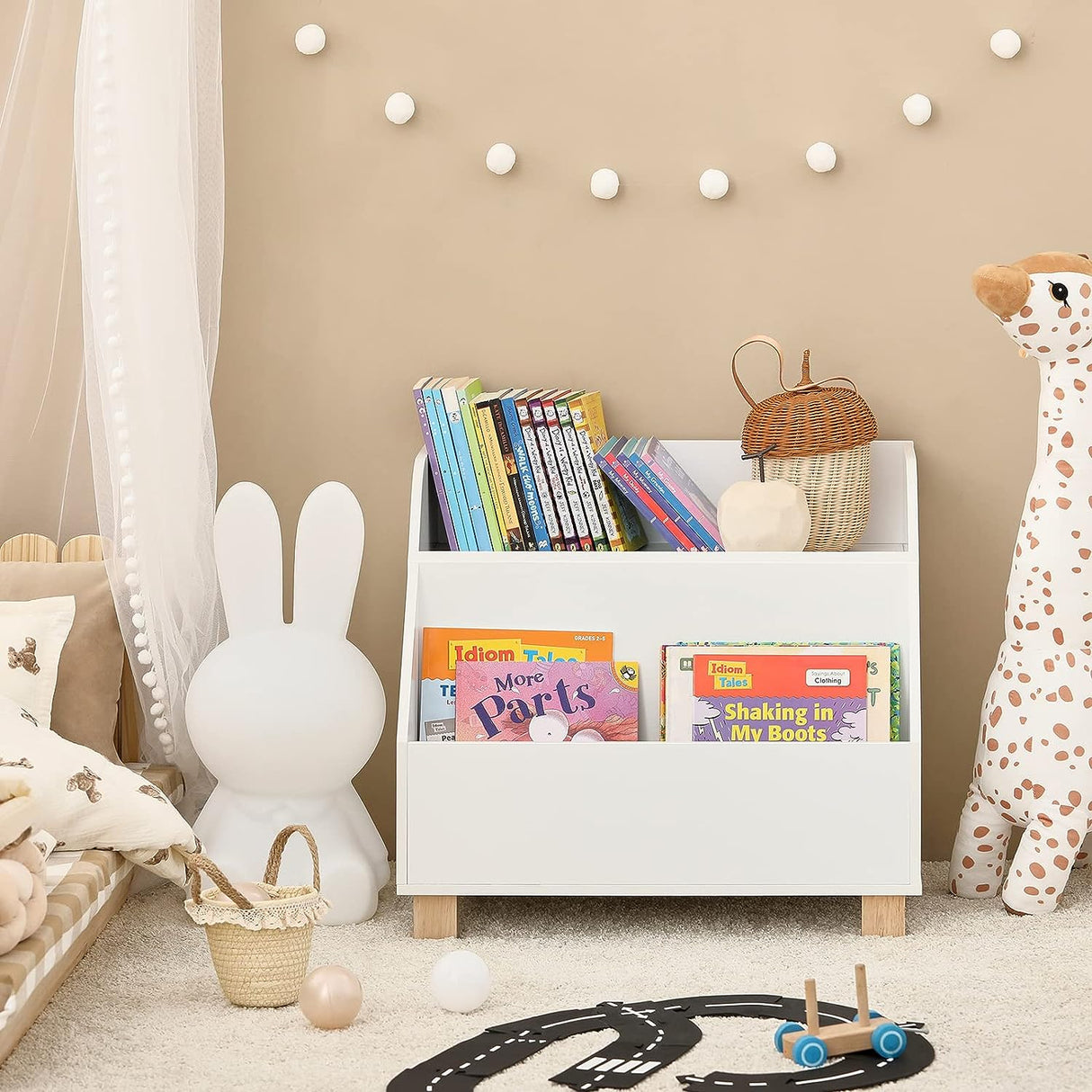 Kids Storage Bookcase, 3 Compartments White