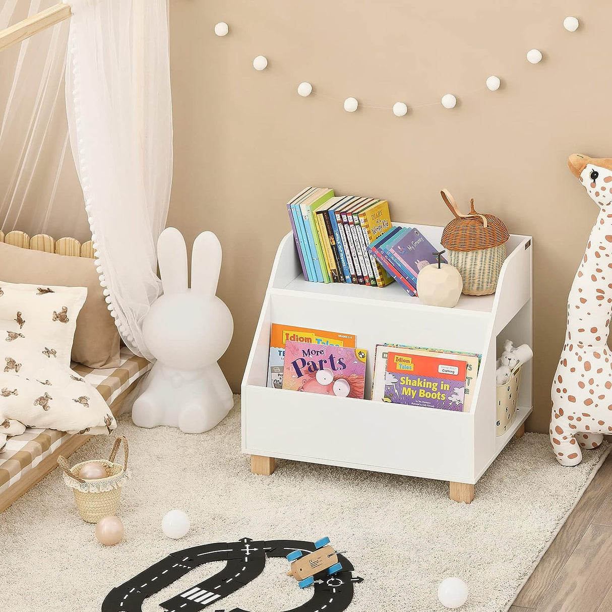 Kids Storage Bookcase, 3 Compartments White