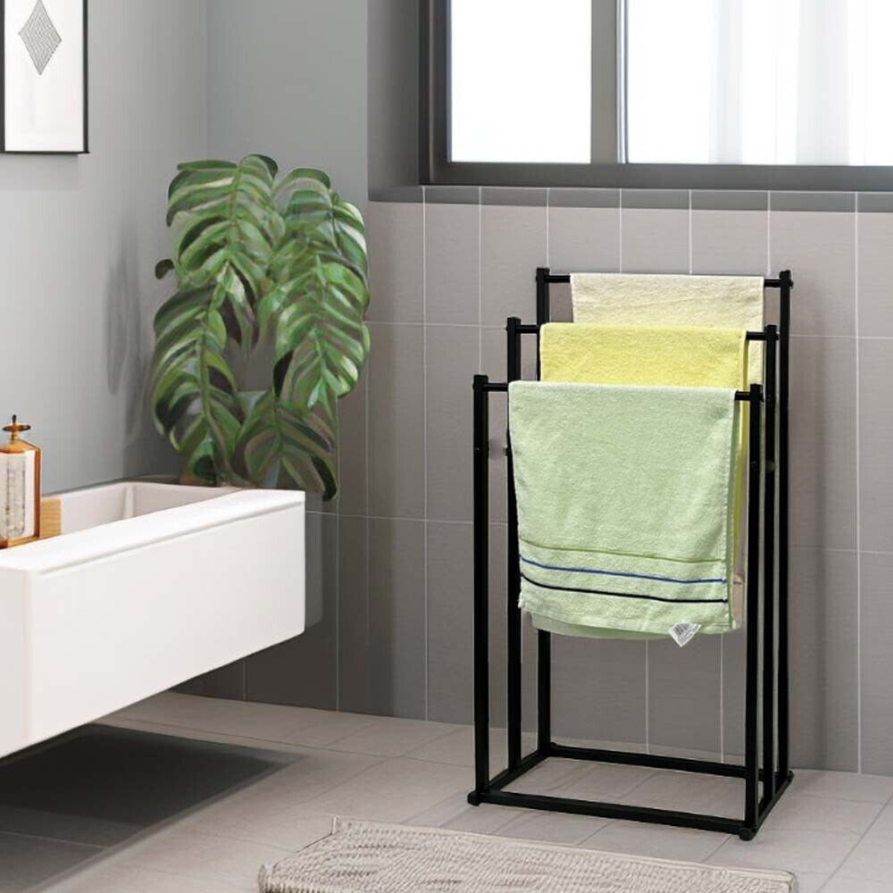 3-Tier Metal Freestanding Towel Rack — Bathroom Rail Shelf and Dryer — Allure Home Collections