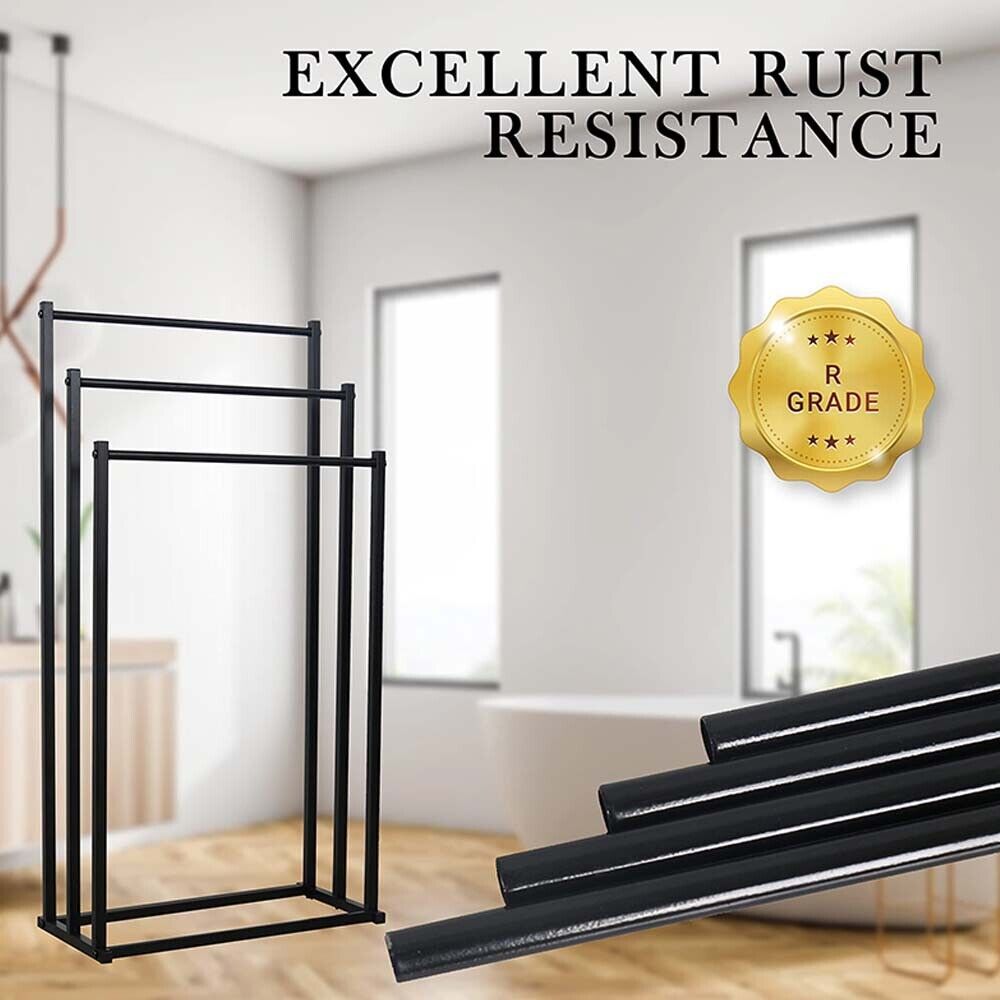 3-Tier Metal Freestanding Towel Rack — Bathroom Rail Shelf and Dryer — Allure Home Collections