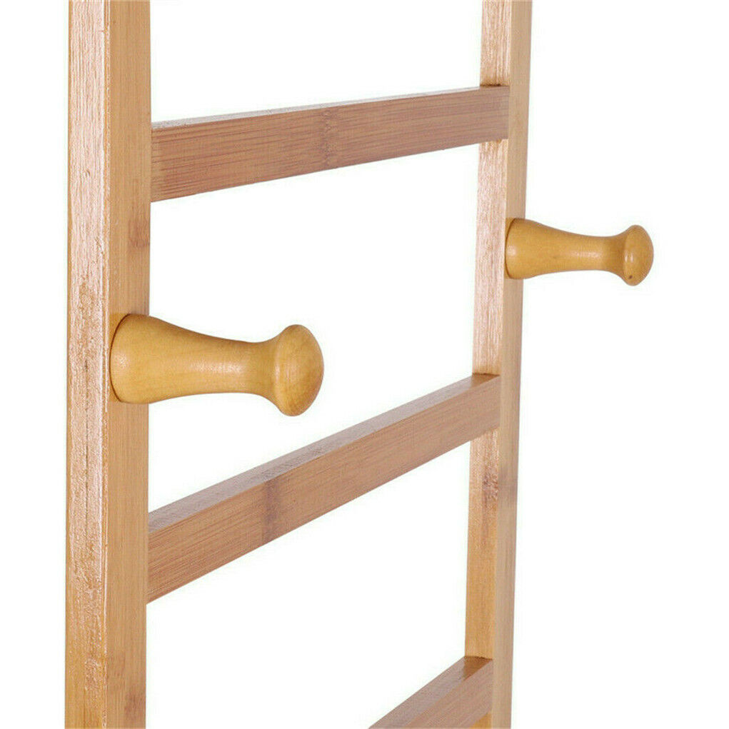 Three tier bamboo rolling clothes rack with hooks