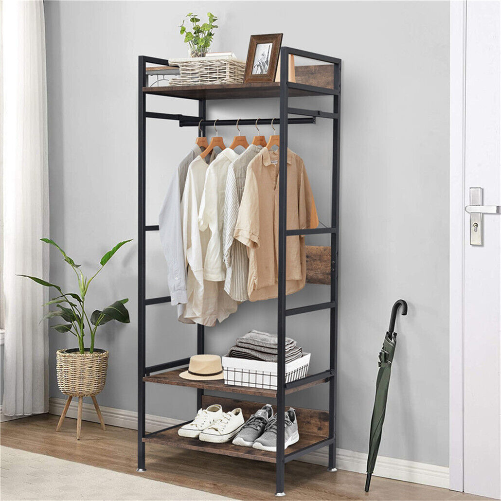 Metal garment rack coat stand with adjustable shelves