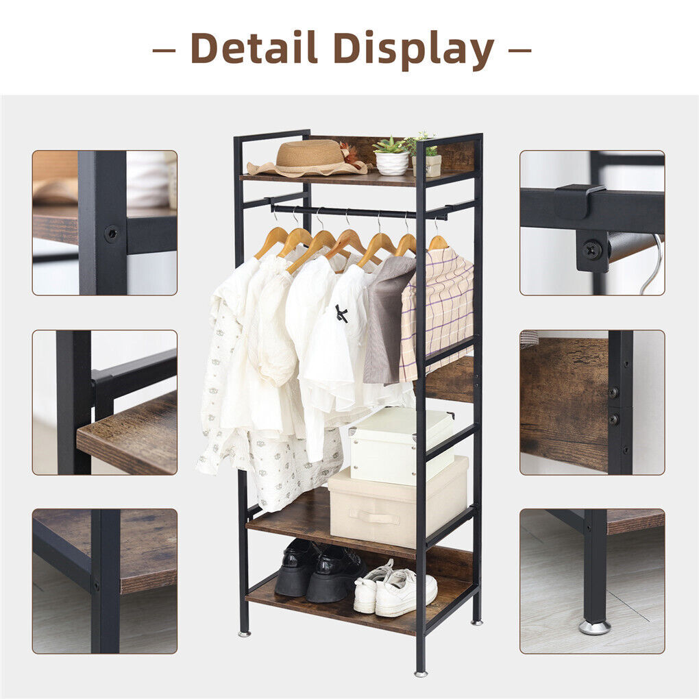 Metal garment rack coat stand with adjustable shelves