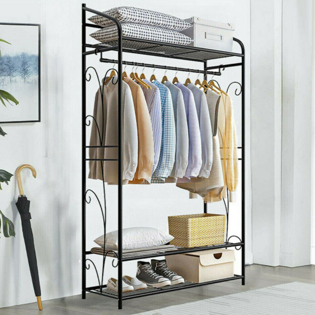 Extra large iron clothes rack with three shelves