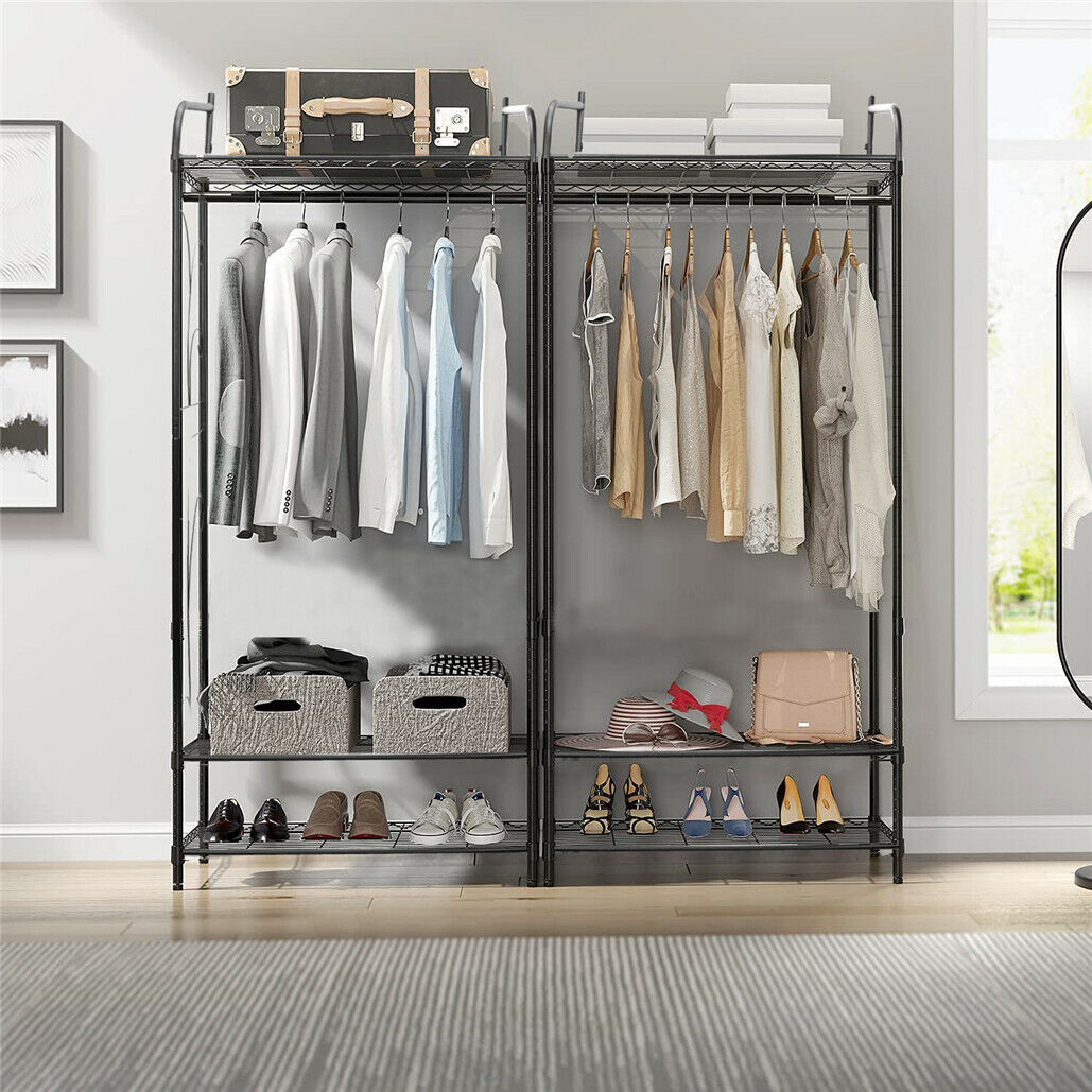 Extra large iron clothes rack with three shelves