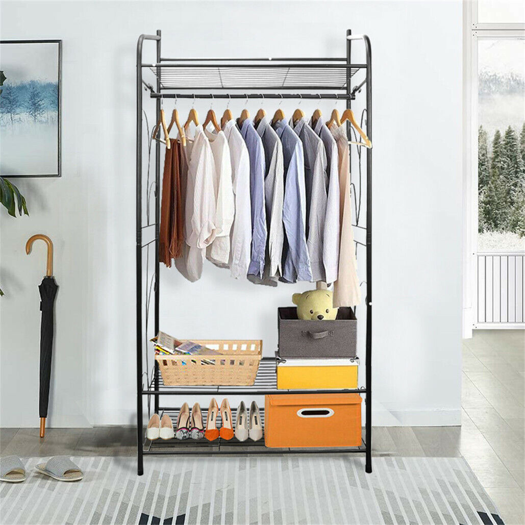 Extra large iron clothes rack with three shelves