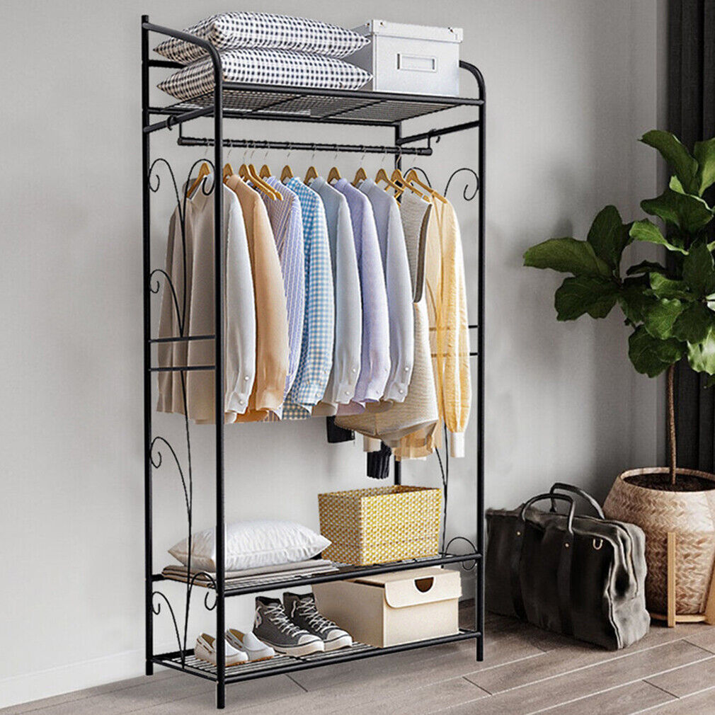Extra large iron clothes rack with three shelves