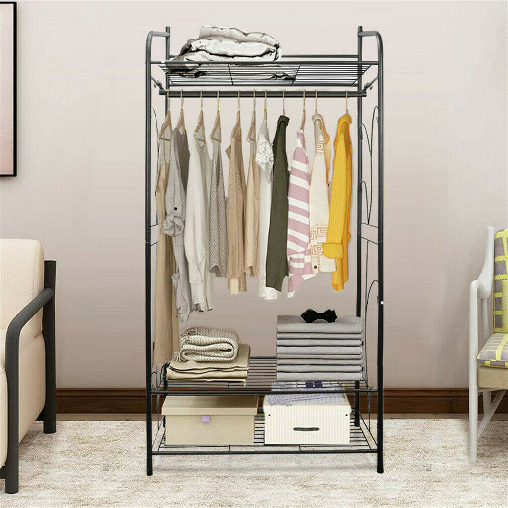 Extra large iron clothes rack with three shelves