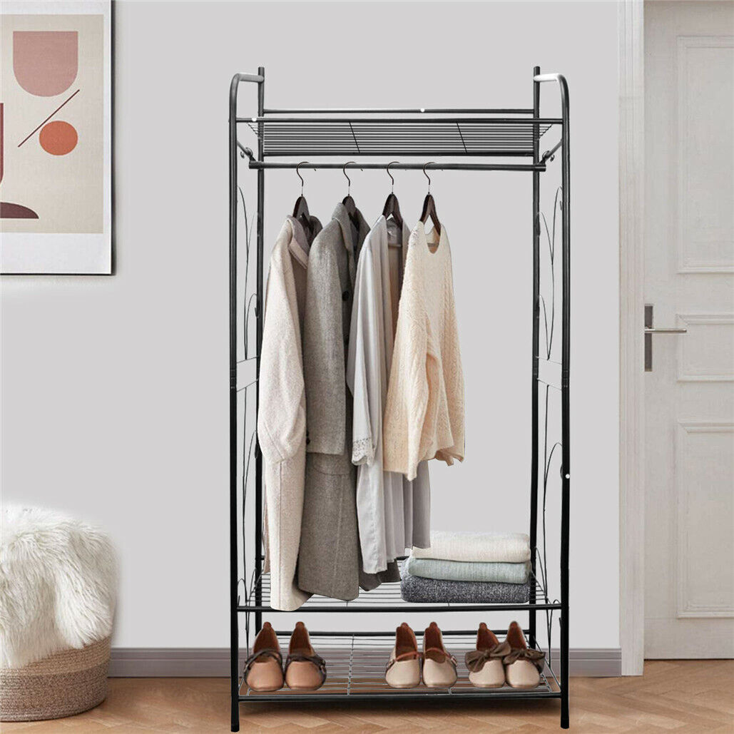Extra large iron clothes rack with three shelves