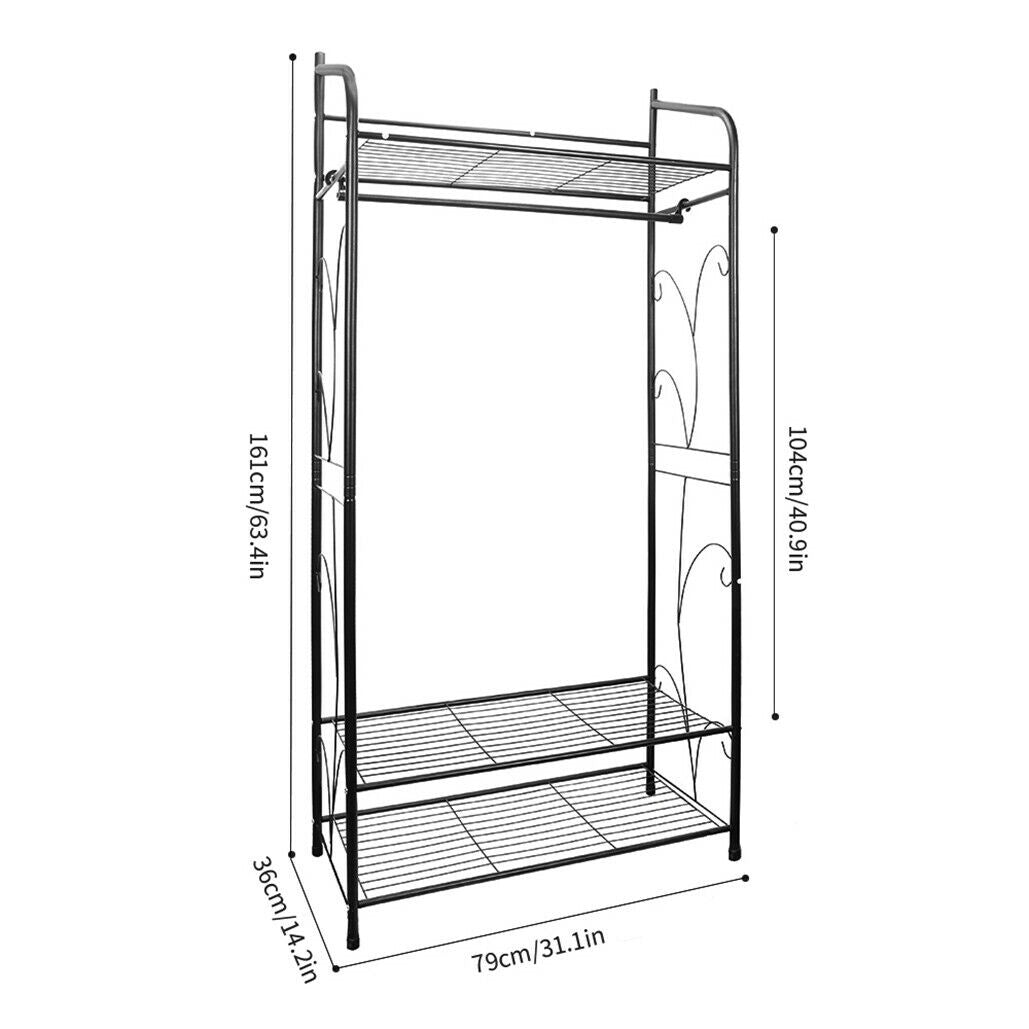 Extra large iron clothes rack with three shelves