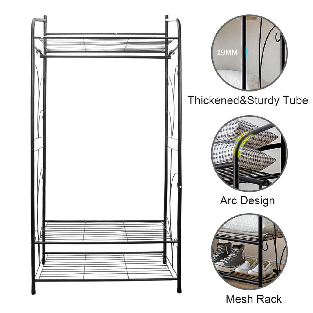 Extra large iron clothes rack with three shelves
