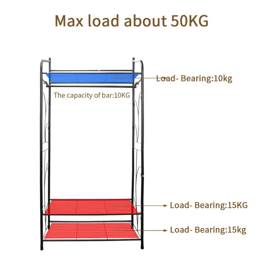 Extra large iron clothes rack with three shelves