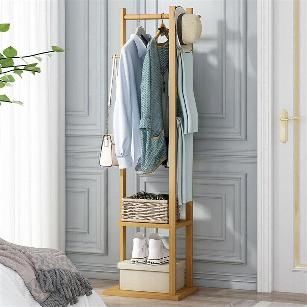 Curlewis Bamboo Coat Rack with Shoe Shelf, Natural