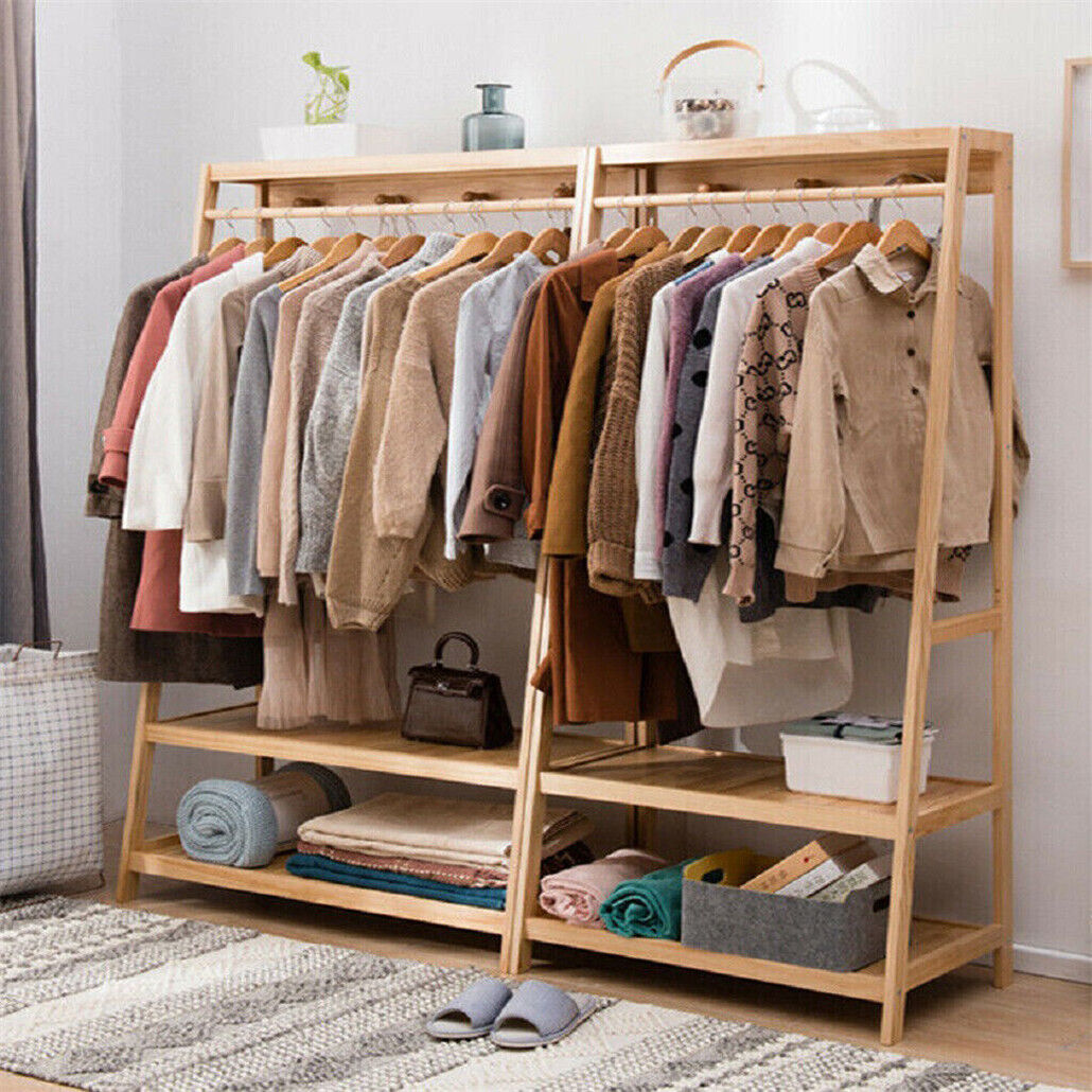 Eco-Friendly Bamboo Garment Rack with Wheels