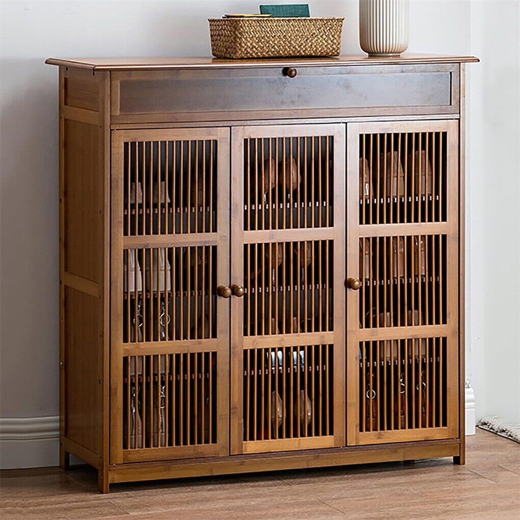 XXL 4-Tier Bamboo Shoe Rack Cabinet with Doors and Drawers — 16 to 18 Pairs — Allure Home Collections