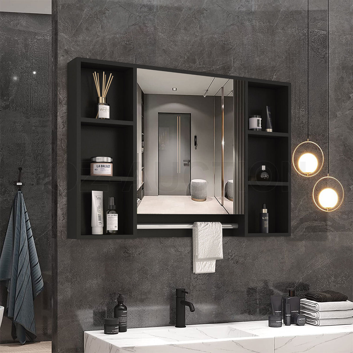 Struan 900mm Mirror Cabinet, Black