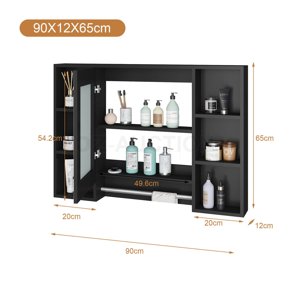 Struan 900mm Mirror Cabinet, Black