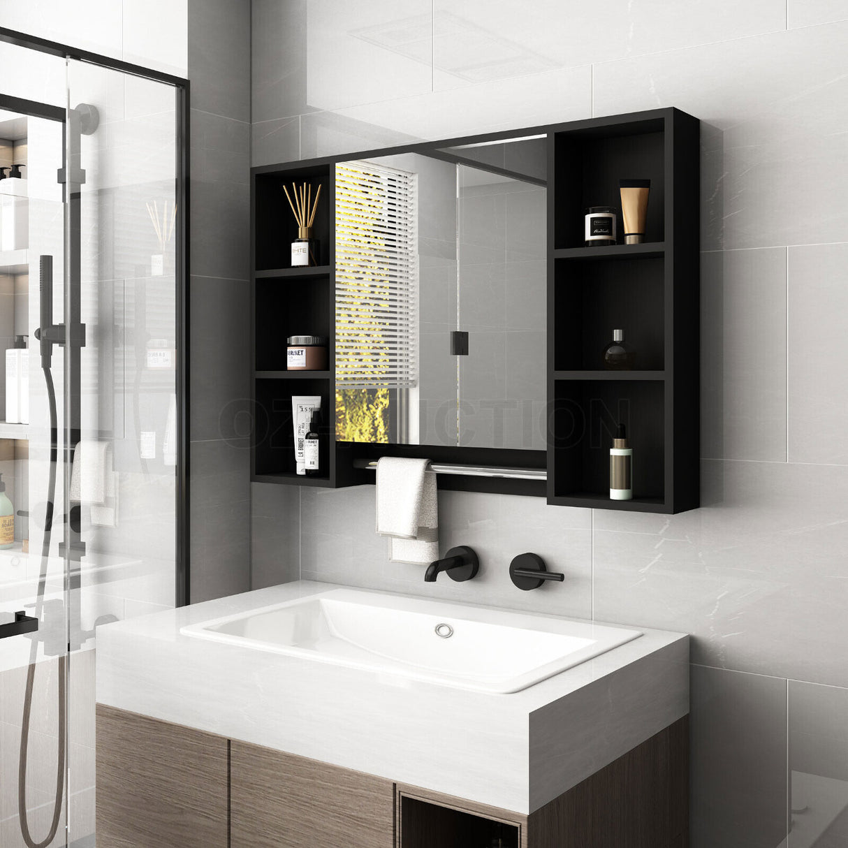 Struan 900mm Mirror Cabinet, Black