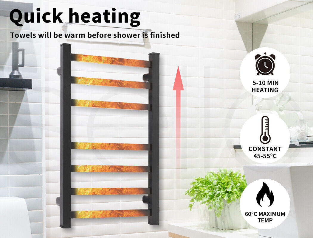 7-Bar Electric Heated Towel Rail in Black