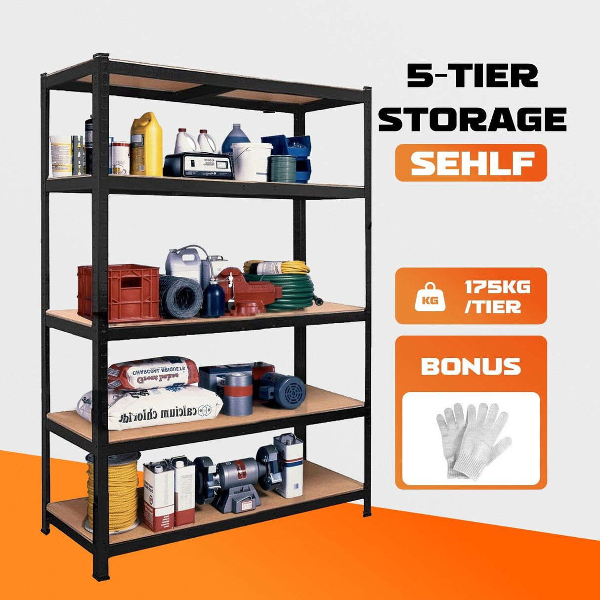 Heavy Duty Boltless Steel Shelving Rack loaded with storage