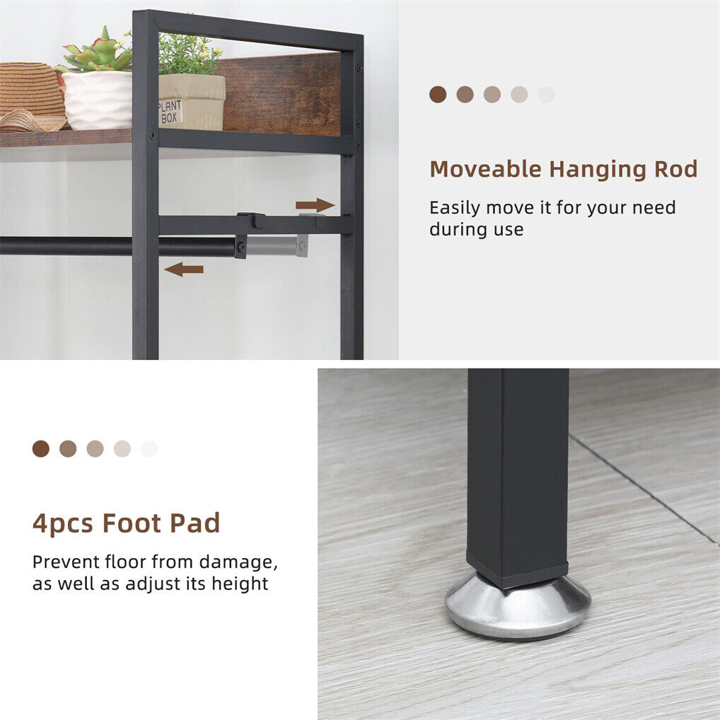 Three tier clothes rack with hanging rail and adjustable shelves
