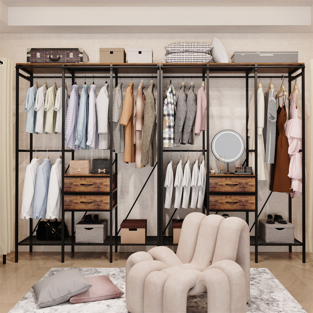 Extra large wardrobe closet with curtain cover shelves and drawers