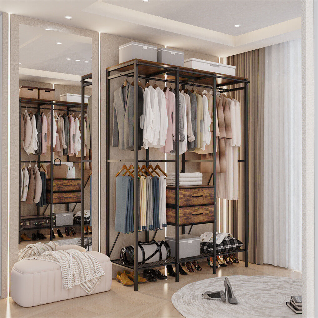 Extra large wardrobe closet with curtain cover shelves and drawers