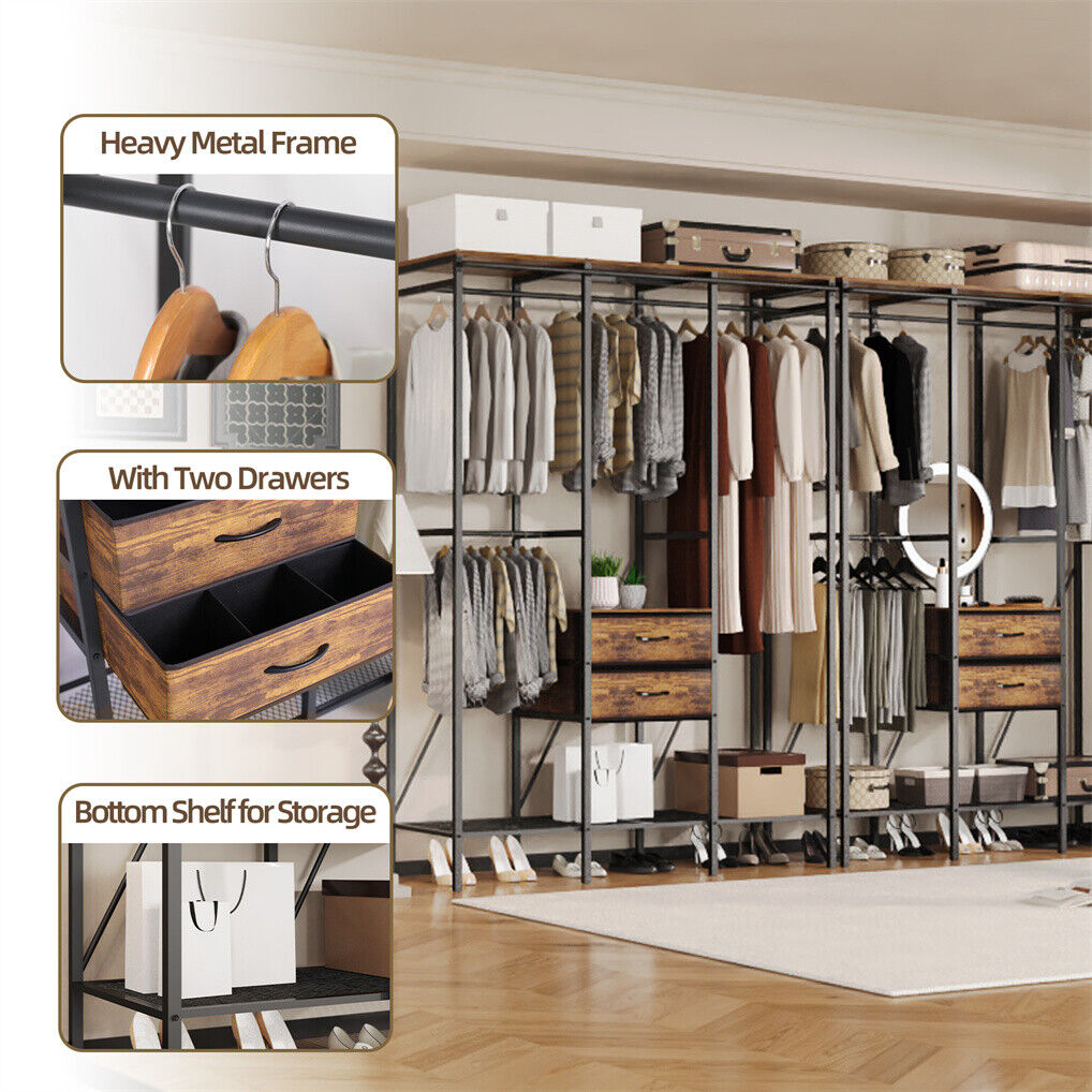 Extra large wardrobe closet with curtain cover shelves and drawers