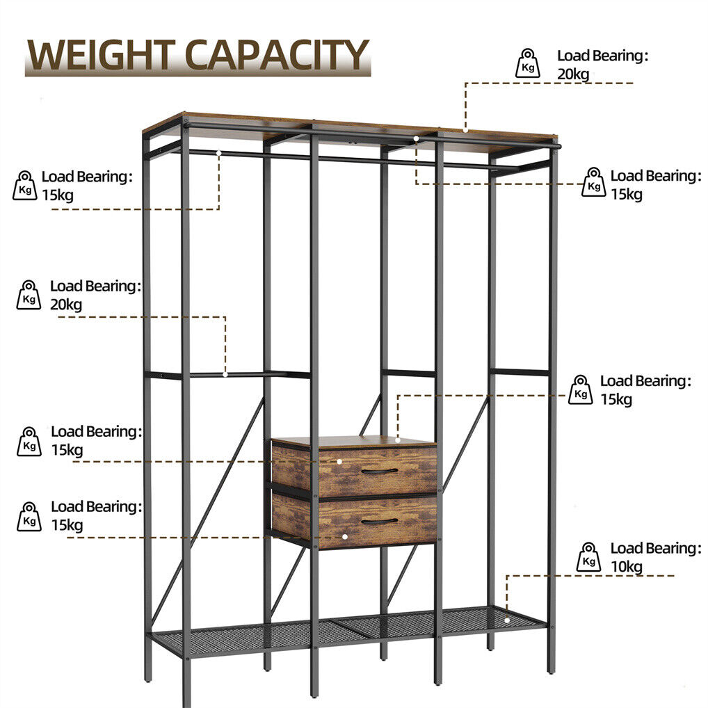 Extra large wardrobe closet with curtain cover shelves and drawers