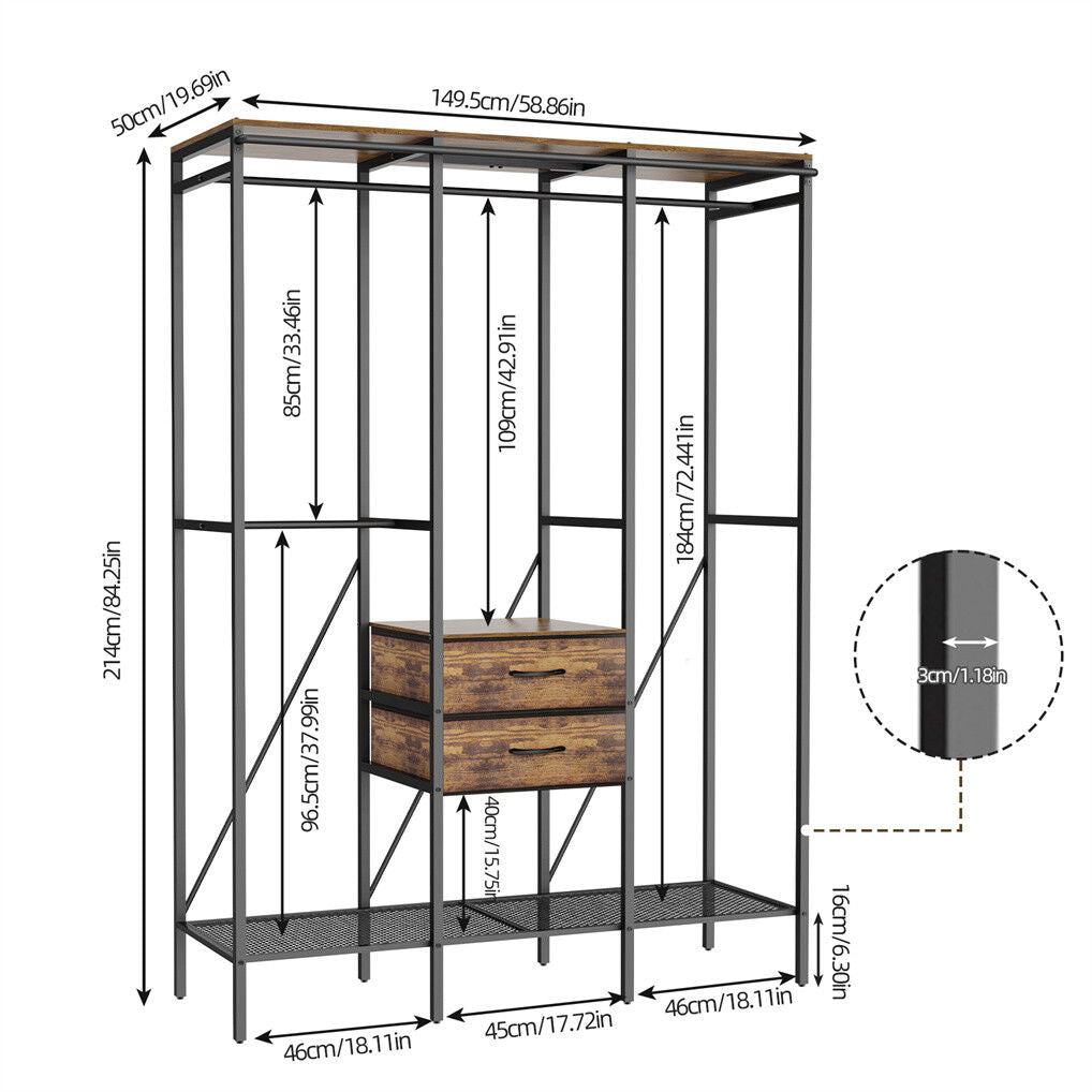 Extra large wardrobe closet with curtain cover shelves and drawers