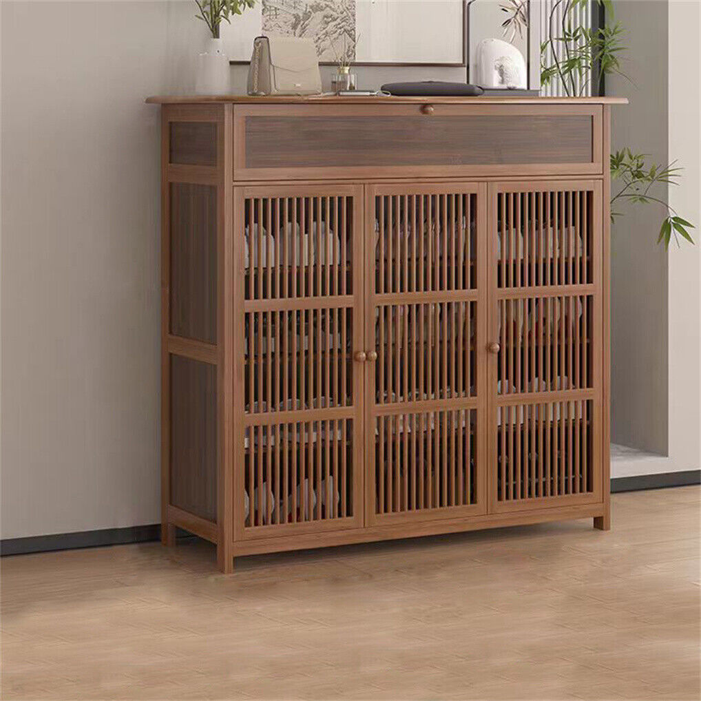 Wooden four tier shoe storage cabinet with three doors