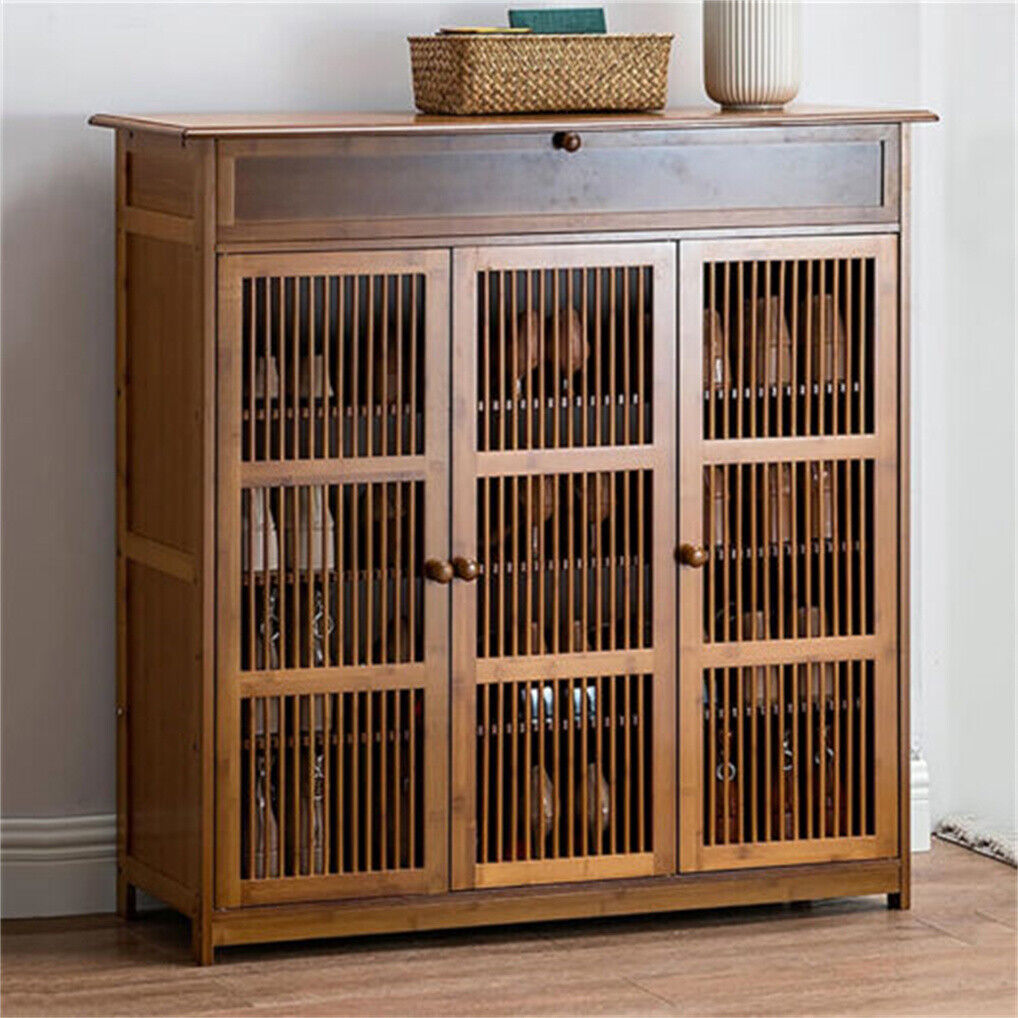 Wooden four tier shoe storage cabinet with three doors