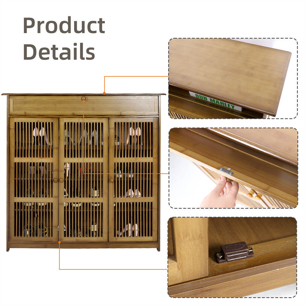 Wooden four tier shoe storage cabinet with three doors